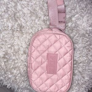 VS PINK quilted fanny pack in baby pink